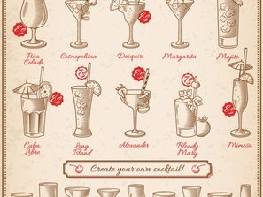 handpainted cocktail wine list vector