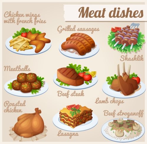 9 cartoon Western meal, meat, menu design vector