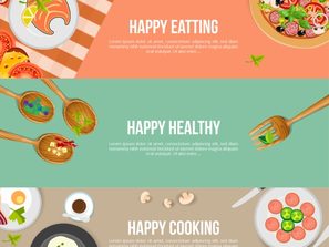 3 healthy eating banner vector map.