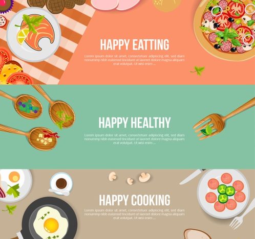 3 healthy eating banner vector map.