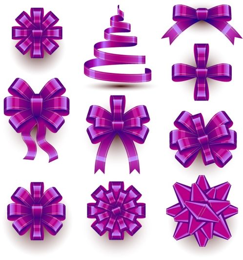 10) a beautifully lifelike purple ribbon bow vector