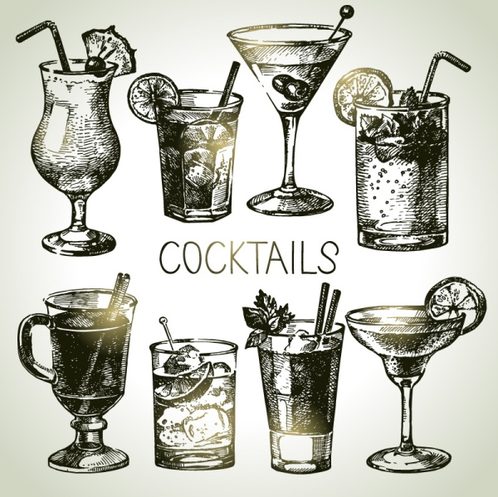 8 handpainted cocktail vector