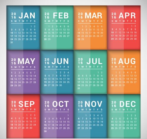 2016 color rectangle calendar vector map