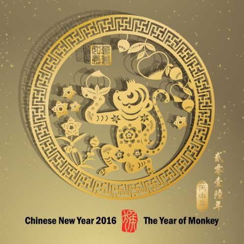 2016 Golden monkey papercut card vector