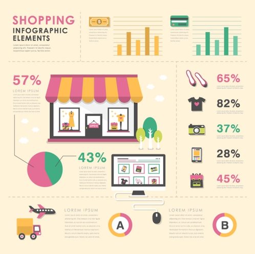 colored shopping element information map vector