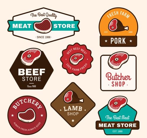 8 colour meat products label vector