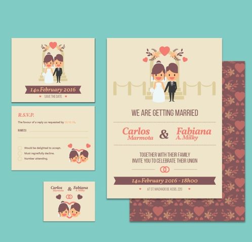3, wedding invitation card, both sides of  vector map.
