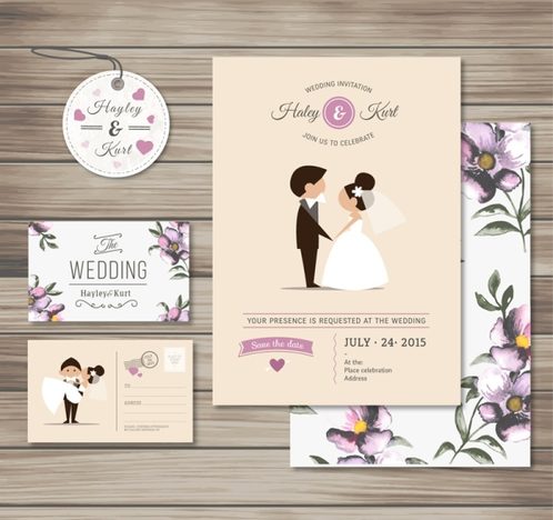 3 purple, wedding, card, vector