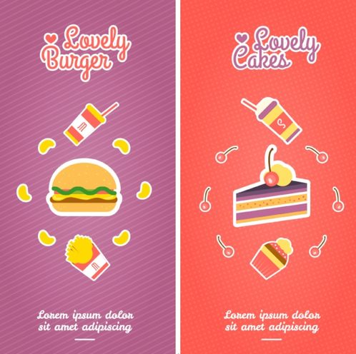 2 cartoon food banner vector map.