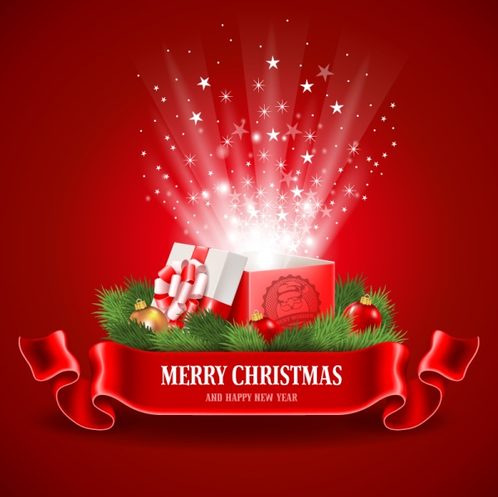 Christmas, beautiful, red, open lid gift box vector
